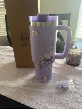 Princess House Lavender Floral Insulated Travel Mug with Handle